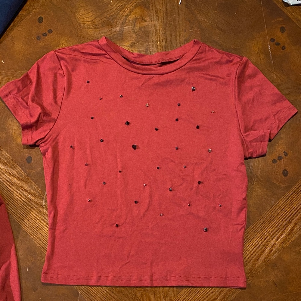 Red T-Shirt with Studded Design